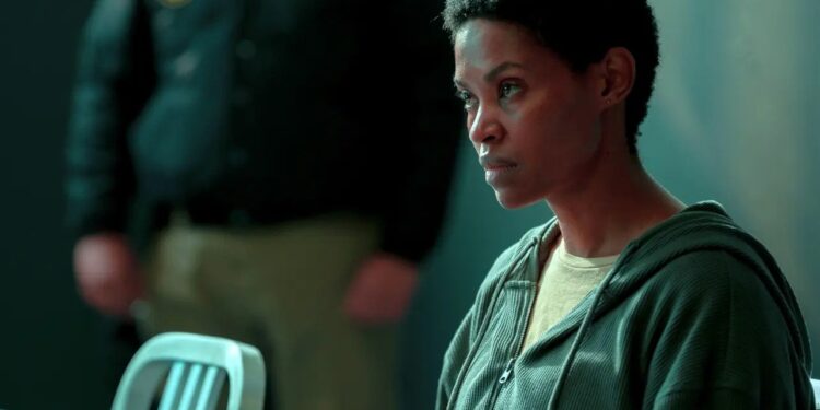 Gail Mabalane as Zenzi during an interrogation scene in Netflix’s South African series Unseen.