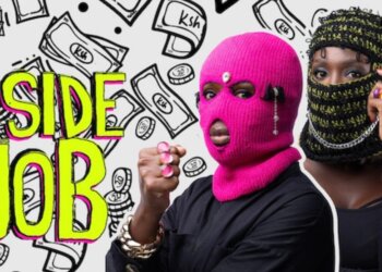 Jacky Vike and Mammito Eunice in masks for Netflix’s Kenyan comedy Inside Job directed by Tosh Gitonga.