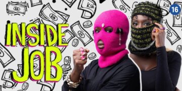 Jacky Vike and Mammito Eunice in masks for Netflix’s Kenyan comedy Inside Job directed by Tosh Gitonga.