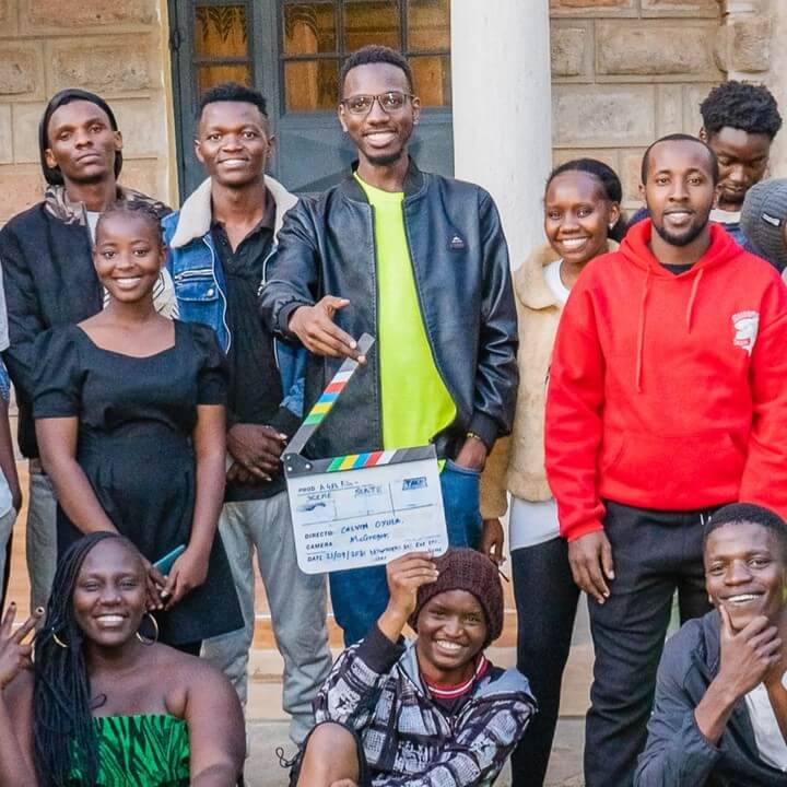 Amos Guzman Cheruiyot behind the scenes with the crew of the short film Mata Hari, winner of the 2024 Nairobi 48 Hour Film Project.
