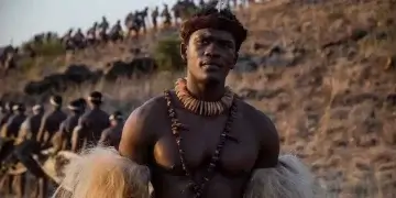A still image of Lemogang Tsipa as Shaka in Shaka iLembe S2.