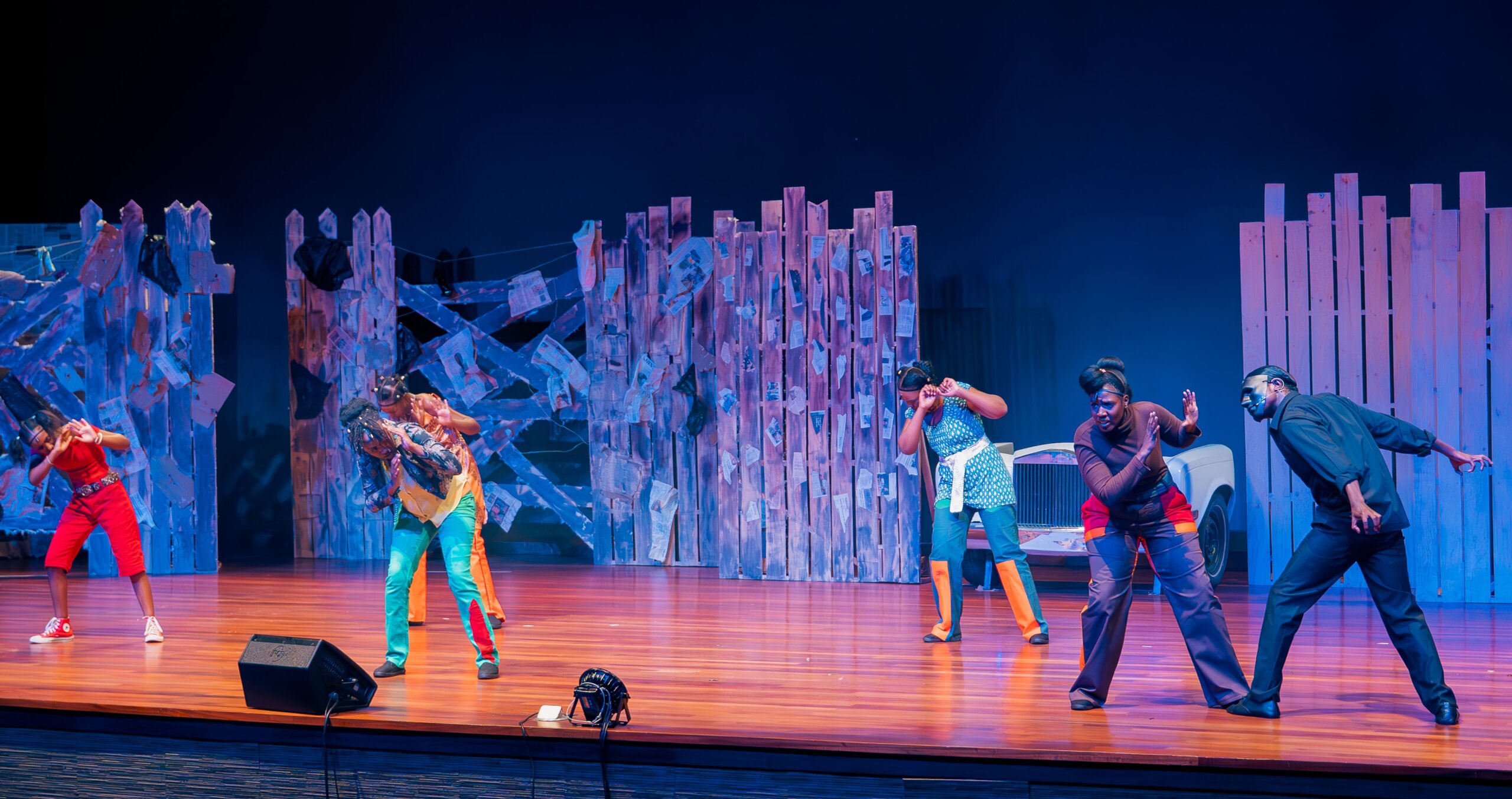 Actors Nungari Kiore, Gathoni Mutua, Renee Gichuki, Joan Cherono, Ellah Maina and Tobit Tom on stage for Gathoni Kimuyu's play Free Me.